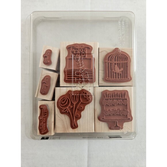 Stampin Up Happy Moments Retired Wooden Stamp Set Of 7 New - Picture 2 of 3